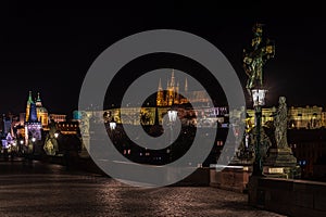 Beautiful view on a Prague castle in the dark all with the illumination of lamps
