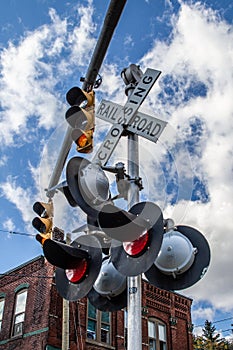 Beautiful view of railroad and traffic lights in Stafford Springs, Connecticut