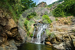 Beautiful view of Ravana Falls a popular sightseeing attraction in Ella, Sri Lanka.