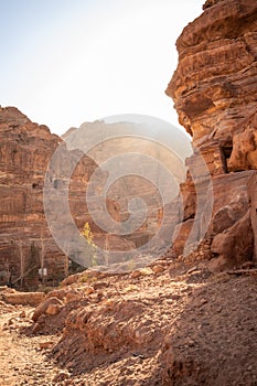 Beautiful View of Red Sandstone Rock Formations in Jordanian Petra