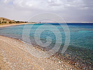 Beautiful view of The Red Sea Eilat - famous resort city on the red sea in Israel photo