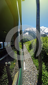 Beautiful View from Red Train Going To Montenvers Mer de Glace Station During Summer Day