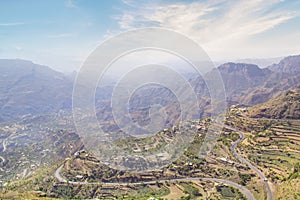 Beautiful view of rice terraces in the mountains in Yemen