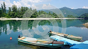 Beautiful view of the river Drina with two boats