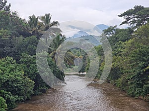 Beautiful view of a river on rainy season in western ghats,Kerala, India.