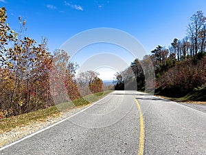The beautiful view from the road of the changing leaves on the Blue Ridge Parkway