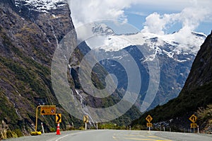 Beautiful view of the road leading to the Milford Sound in New Zealand