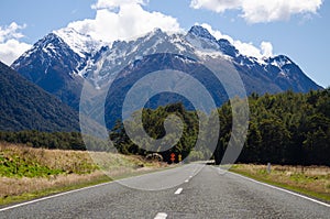 Beautiful view of the road leading to the Milford Sound in New Zealand