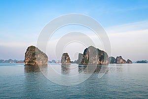 Beautiful view of rock island in Halong Bay, Vietnam.