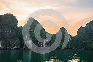 Beautiful view of rock island in Halong Bay, Vietnam.