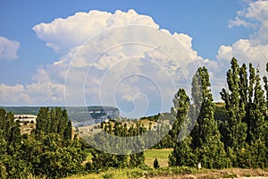 Beautiful view of the rocks and fields. Nature  of central Crimea.