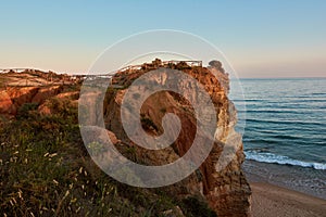 Beautiful view of the rocks and viewpoint over the Praia do Vau. Algarve coast, Portugal