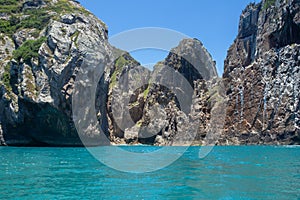 Beautiful view of the rocky shoreline of Arraial do Cabo in Rio de Janeiro, Brazil