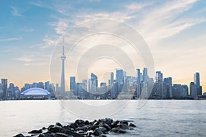 Beautiful view of Rogers Centre and CN Tower in Toronto