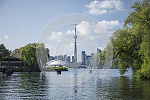 Beautiful view of Rogers Centre and CN Tower in Toronto