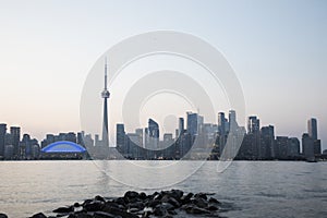 Beautiful view of Rogers Centre and CN Tower in Toronto