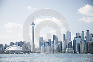 Beautiful view of Rogers Centre and CN Tower in Toronto