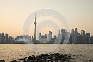 Beautiful view of Rogers Centre and CN Tower in Toronto