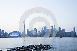 Beautiful view of Rogers Centre and CN Tower in Toronto