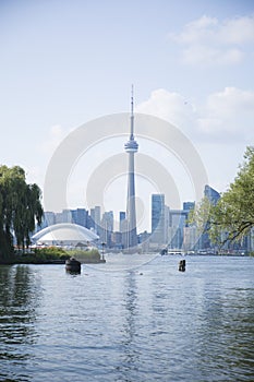 Beautiful view of Rogers Centre and CN Tower in Toronto