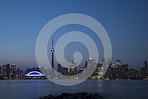 Beautiful view of Rogers Centre and CN Tower in Toronto