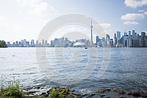 Beautiful view of Rogers Centre and CN Tower in Toronto