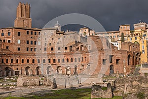 Beautiful view of Rome in Italy. Ancient historical ruins, famous monuments, alley`s and streets