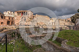 Beautiful view of Rome in Italy. Ancient historical ruins, famous monuments, alley`s and streets