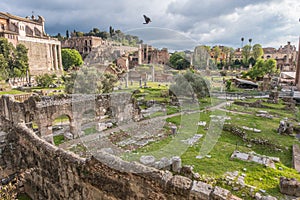 Beautiful view of Rome in Italy. Ancient historical ruins, famous monuments, alley`s and streets