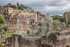 Beautiful view of Rome in Italy. Ancient historical ruins, famous monuments, alley`s and streets