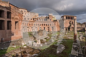 Beautiful view of Rome in Italy. Ancient historical ruins, famous monuments, alley`s and streets