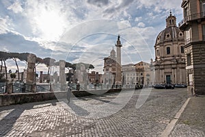 Beautiful view of Rome in Italy. Ancient historical ruins, famous monuments, alley`s and streets