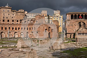 Beautiful view of Rome in Italy. Ancient historical ruins, famous monuments, alley`s and streets