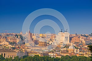 Beautiful view of Rome, Italy. Sunny summer evening. Aerial panoramic cityscape of Rome.