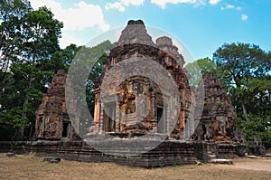 Beautiful view of ruined Preah Ko Wat in Roulos, Siem Reap, Cambodia.