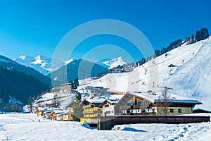 Beautiful view of the Saalbach ski resort during winter time