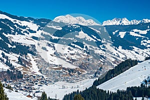 Beautiful view of the Saalbach ski resort during winter time