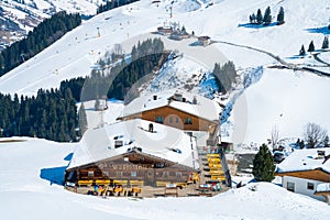 Beautiful view of the Saalbach ski resort during winter time