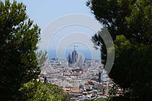 Beautiful view of the Sagrada Familia cathedral and the city view in Barcelona