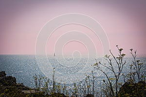 Beautiful View of a Sail Boat on the Horizon of Dubrovnik, Croatia photo