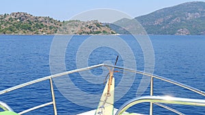 Beautiful view of sailing yacht into Marmaris. Aegean sea. Turkey