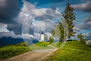 Beautiful view with Saint Primoz church, near Jamnik, Slovenia