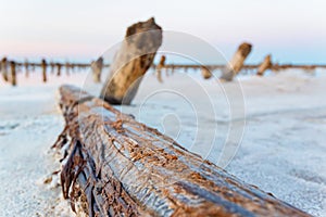 Beautiful view of salt lake Baskunchak in Astrakhan region, Russia