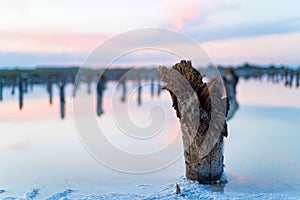 Beautiful view of salt lake Baskunchak in Astrakhan region, Russia