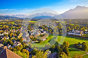 Beautiful view of Salzburg with Festung Hohensalzburg, panorama, Salzburg, Salzburger Land, Austria