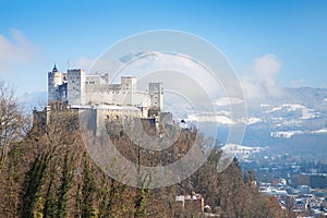 Beautiful view on Salzburg skyline with Festung Hohensalzburg in the winter