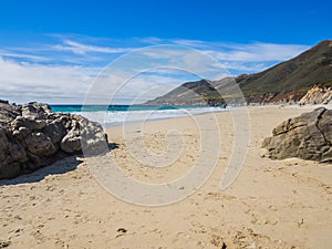 A beautiful view of sand beach on Highway 1, Big Sur, CA