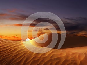 Beautiful view of sandy desert at sunset