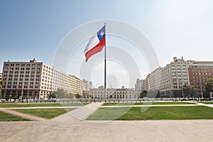 La Moneda Palace and Bicentenario Chilean Flag - Santiago, Chile photo