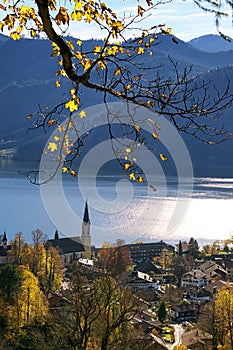 Beautiful view of Schliersee city with the lake as a background during Autumn